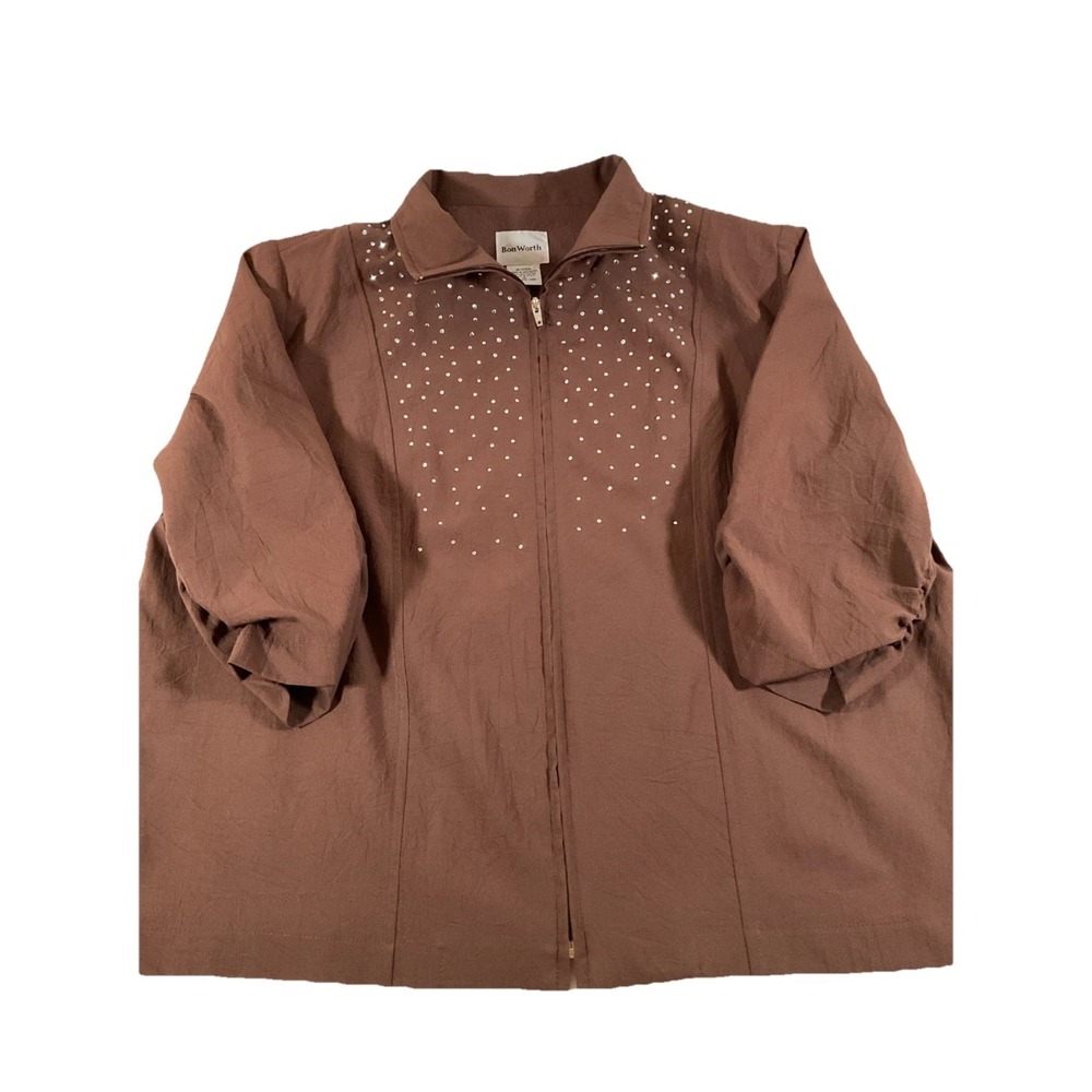 Beautiful Women's‎ Medium Bon Worth Brown 3/4 Sleeve Zipper Blazer F39